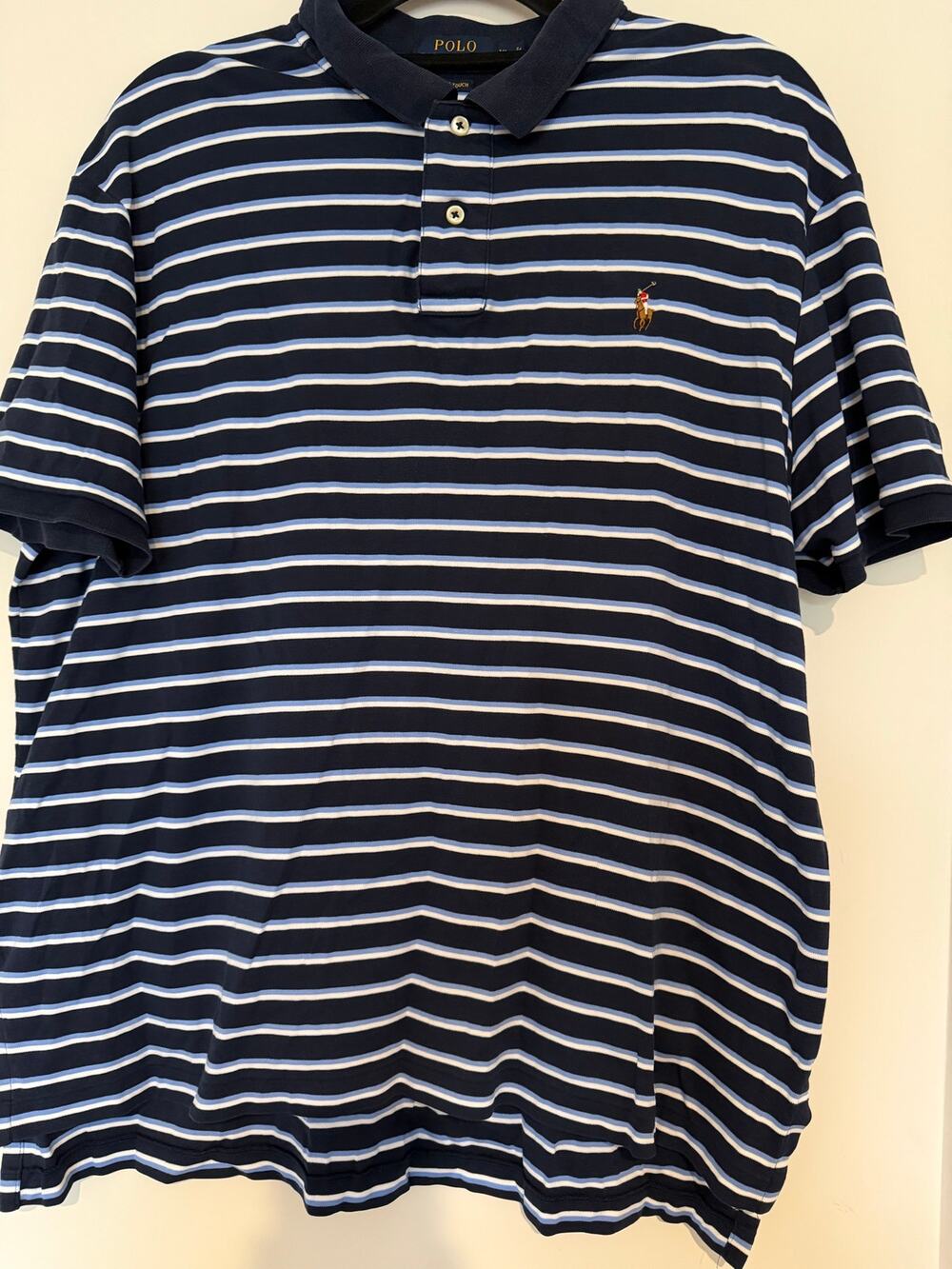 Polo Ralph Lauren Men's XL Pima Soft Touch Striped Polo Shirt Navy Blue